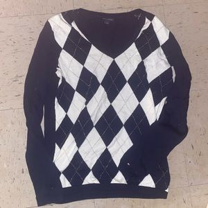 Tommy Hilfiger Navy Argyle Print Lightweight Knit V Neck Sweater